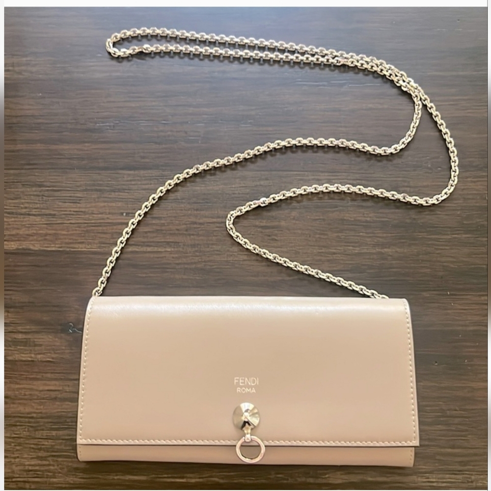Fendi Tan Clutch with Chain Strap